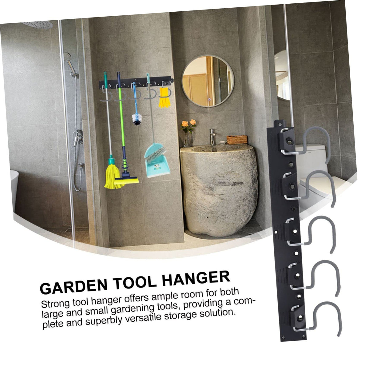 1Set Wall Mount Tool Organizer Broom Holder Garden Tool Hanger with Non Slip Coating Durable and Hooks for Garage and Garden Storage
