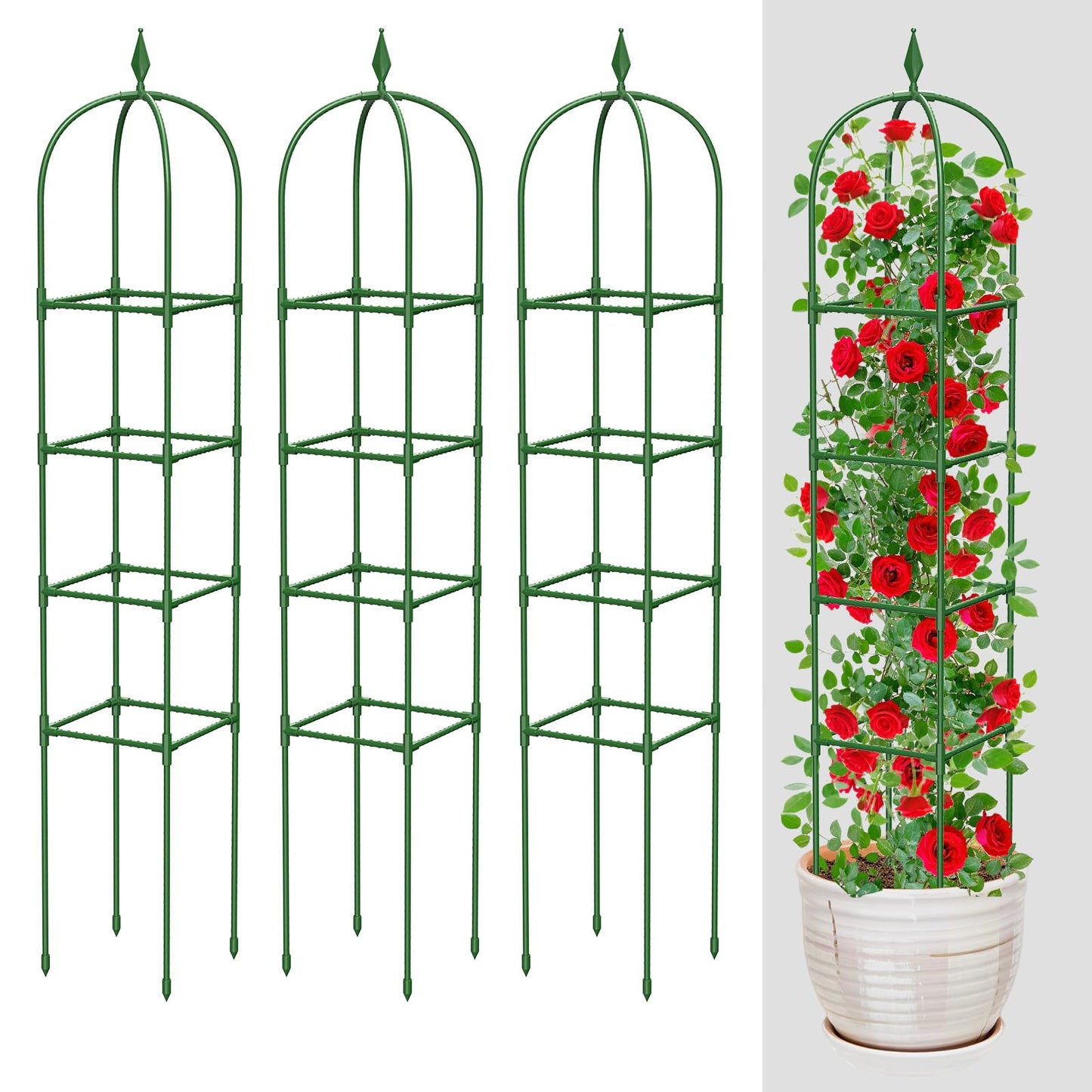 MYMULIKE 2 Pack Garden Obelisk Trellis for Climbing Plants Outdoor & Indoor - 6Ft Rustproof Garden Trellis Plant Support Cage for Vines, Flowers, Vegetables, Roses | Heavy-Duty, Adjustable
