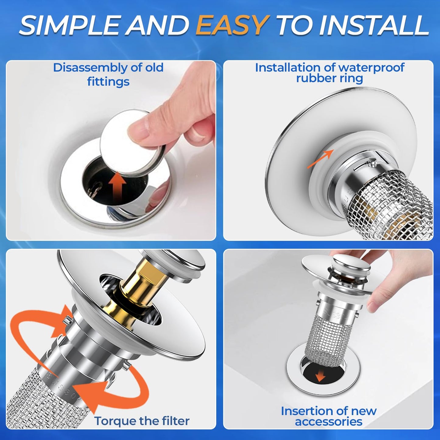 Sink Stopper Hair Catcher,(2PCS) Pop-up Sink Drain Strainer with Removable Stainless Steel Strainer Basket Hair Catcher, Bathroom Sink Strainer for Bathroom Sink Stopper Replacement