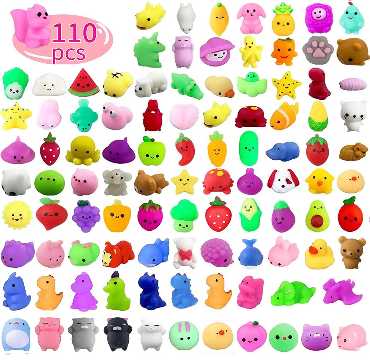 110 Pcs Mochi Squishy Toys, Mochi Squishy Toys for Kids Party Favors, Mini Kawaii Squishy Fidget Toys for Easter Basket Stuffers Egg Fillers Birthday Classroom Prize Pinata Christmas Stocking