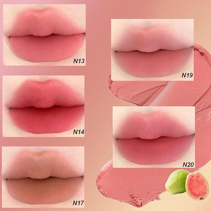 Cushion Lip Powder Cream, Matte Lip Cream - Long-Lasting & Smooth Skin, Non-Drying, Moisturizing Non-Fading Lipstick, CreaM Velvet Finish, Lightweight (N14 Cherry pink)