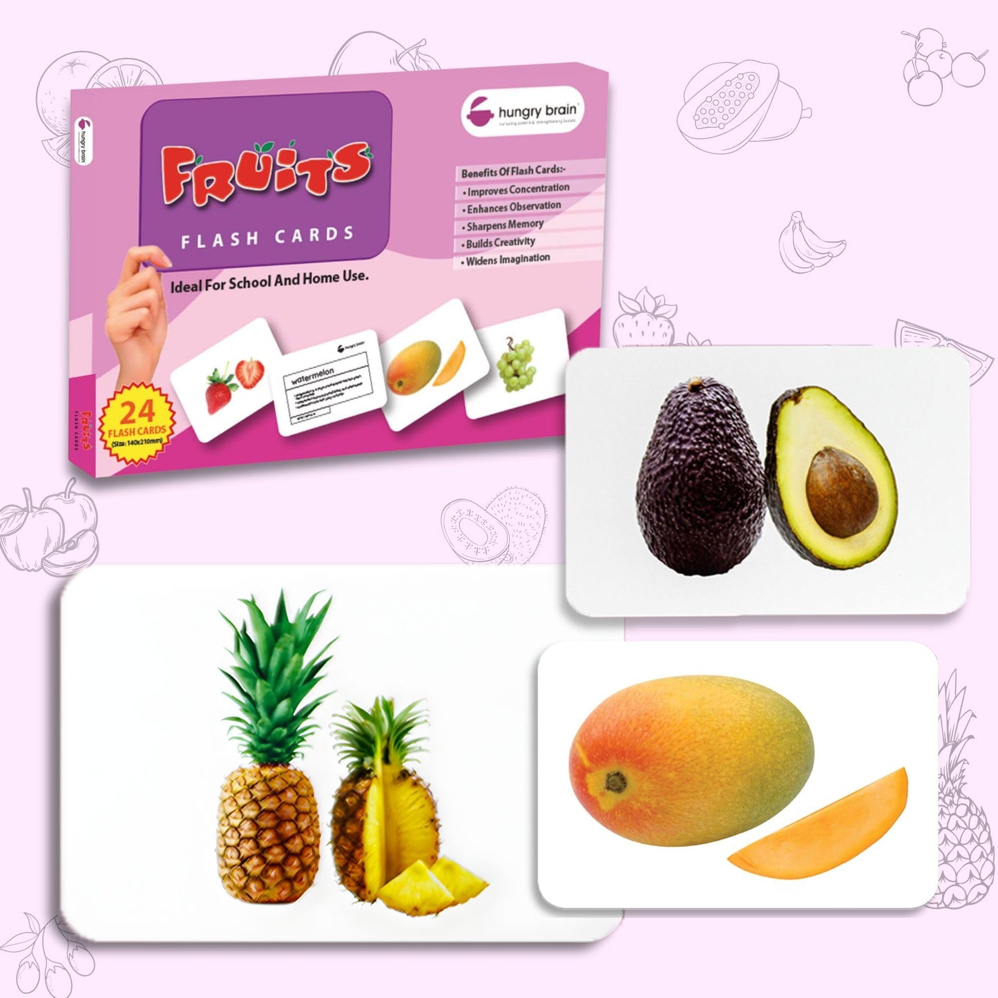 Hungry Brain Fruits Educational High Contrast Baby Flash Cards 3 Months to 6 Years | Visual Stimulation Cards | Brain Development, Montessori Early Learning for Toddlers, Infants, Preschool Kids