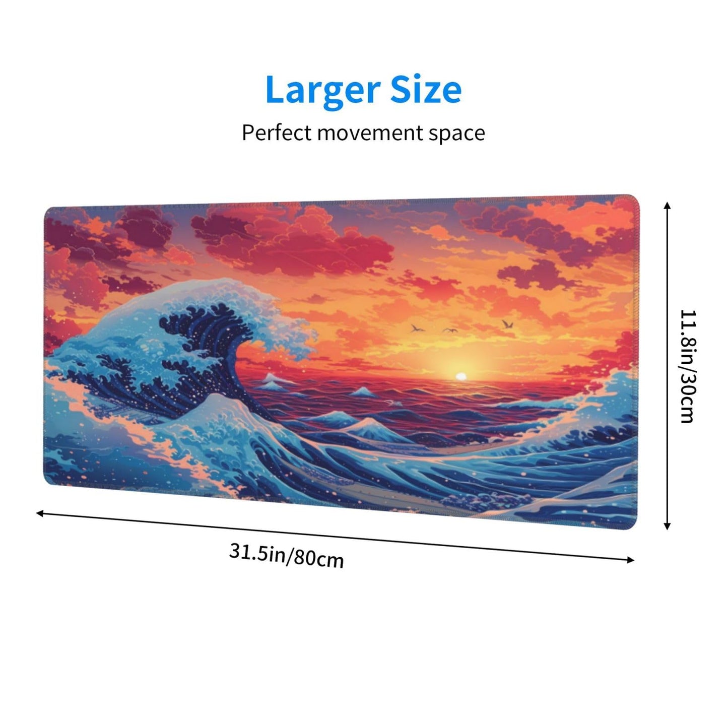 Gaming Mouse Pad Desk Pad,Extended Big Mouse Pad,31.5x11.8 Inch Long Computer Keyboard Mouse Mat Mousepad with 3mm Non-Slip Base and Stitched Edge for Gaming and Office… (Sunset Wave)