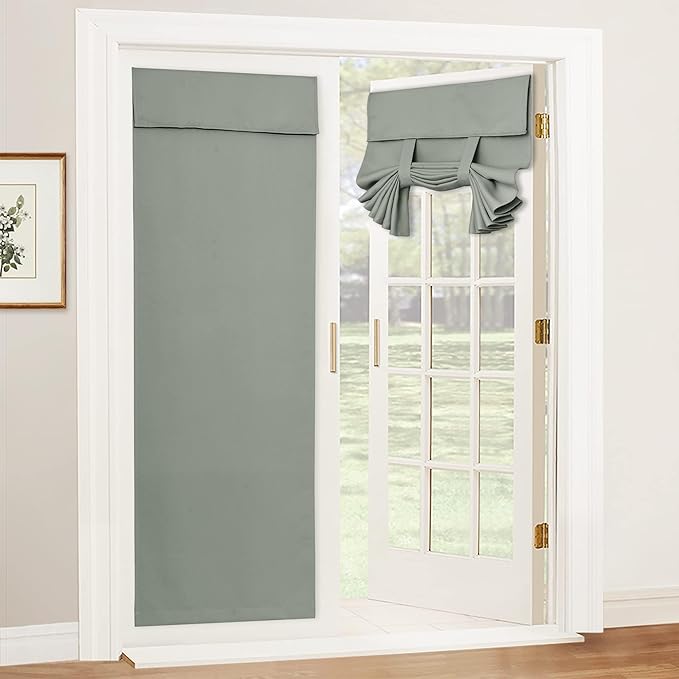 RYB HOME Tricia French Door Curtain - Blackout Curtain Room Darkening Privacy Tie up Window Drapes for Front/Patio/Sliding Glass Door Blind, W42 x L72 inch, Sage Green, 1 Panel