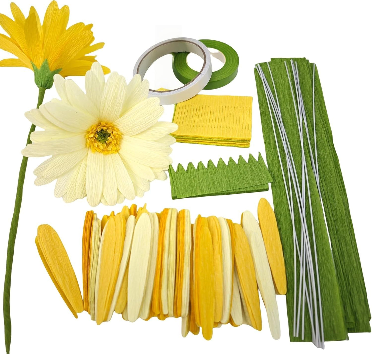 DIY Crepe Paper Flower Making Kit Yellow & Beige Daisy Bouquet 12 pcs Home Decor Set for Table Centerpieces Party Decor & DIY Craft Projects
