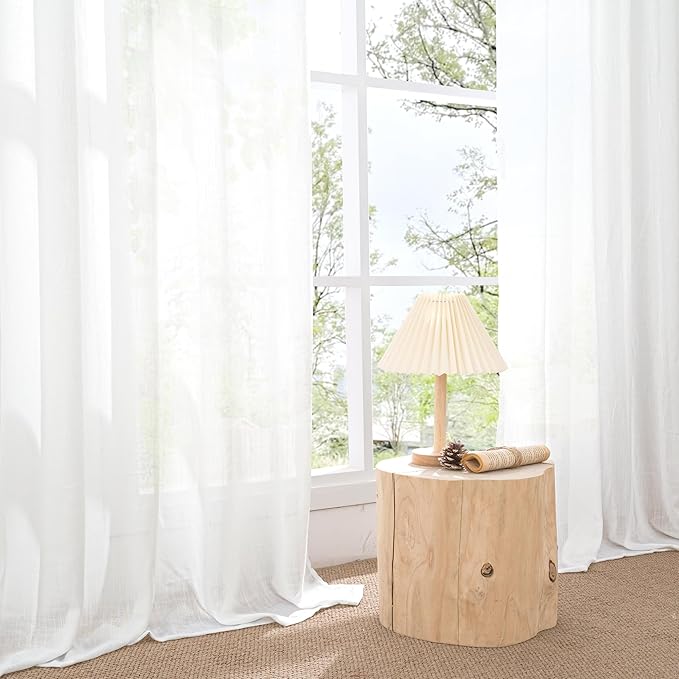 BGment White Semi Sheer Linen Curtains 63 Inch Length for Living Room 2 Panels Set - Rod Pocket Natural Textured Light Filtering Window Drapes for Bedroom Lightweight Rustic, 42 X 63 Inch