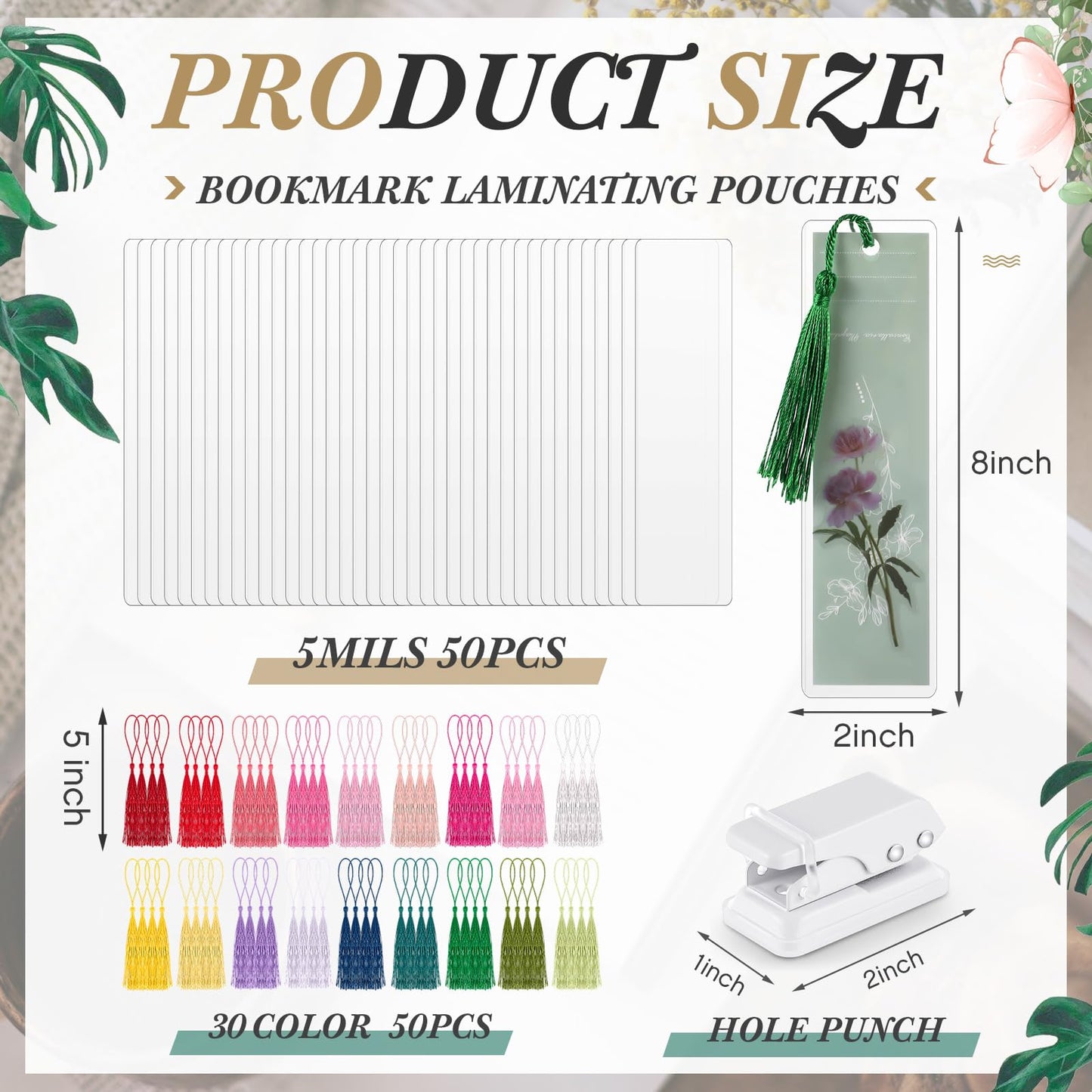 Fuyoooo 101 Pcs DIY Bookmark Making Kit Bookmark Laminating Pouches 5 Mil Hot Laminator Sleeves with Rainbow Tassels and Puncher Fit Most Pouch Laminating Machines Easter Gift(2.36 x 7.87 Inch)