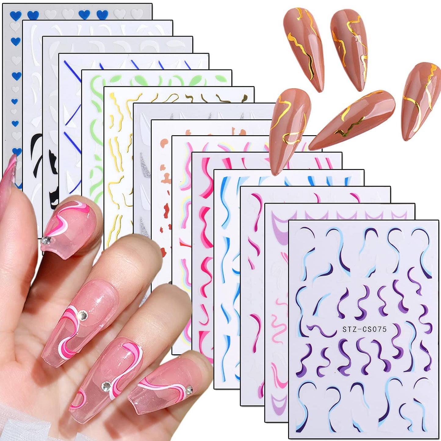 14 Sheets French Nail Art Stickers with 18 Sheets Colorful Nail Art Stickers