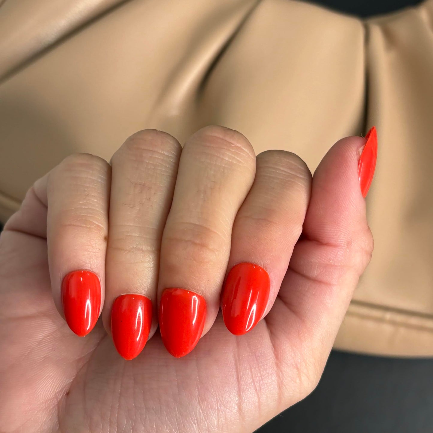 HAPPY HOUR Press-On Nails by Lavaa Beauty | Short Round Bright Orange-Red Summer Nails with Glossy Finish