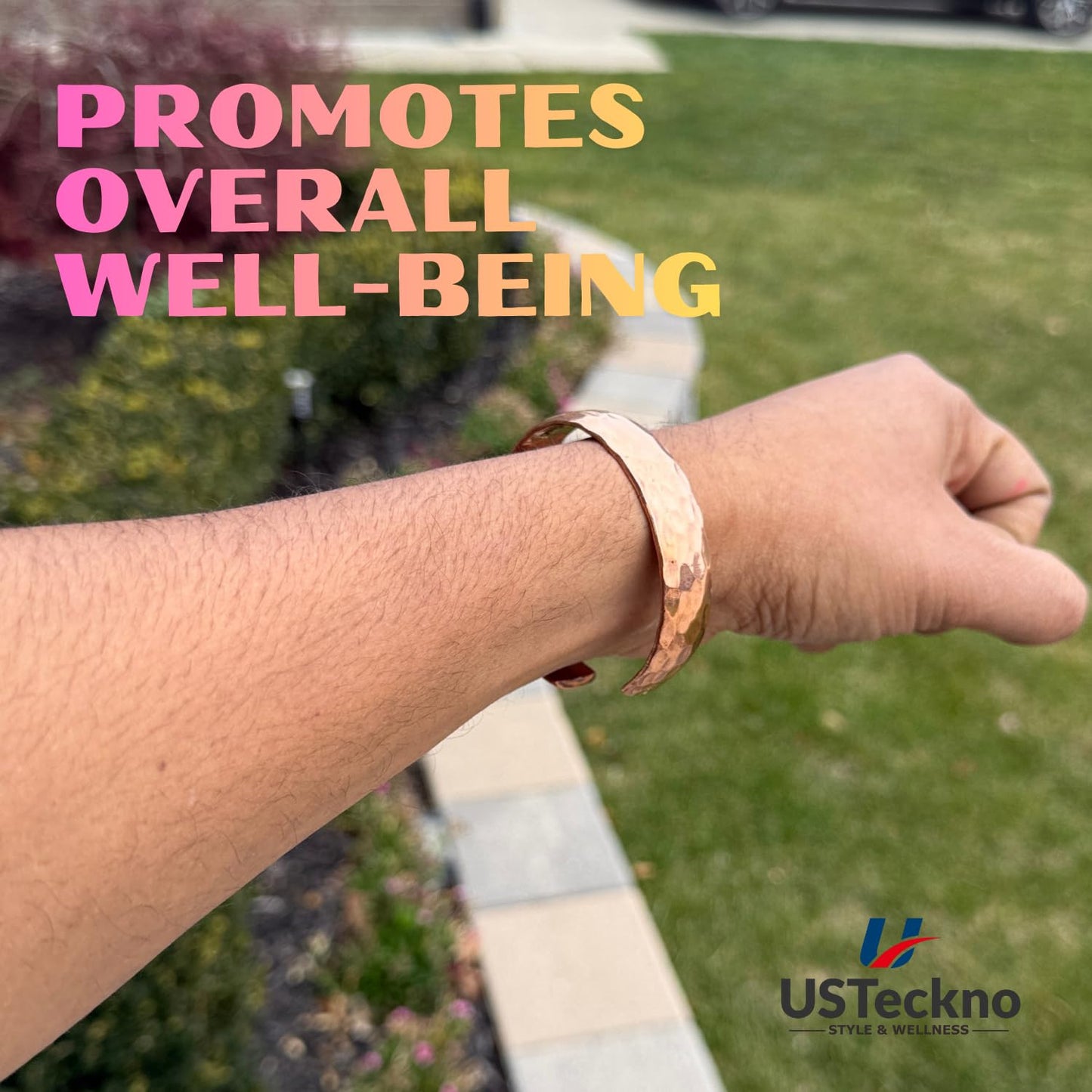 USTeckno Hand Forged 100% Pure Copper Bracelet. Made with Premium Solid High Gauge Copper and Health benefits. Enhance your well-being in style
