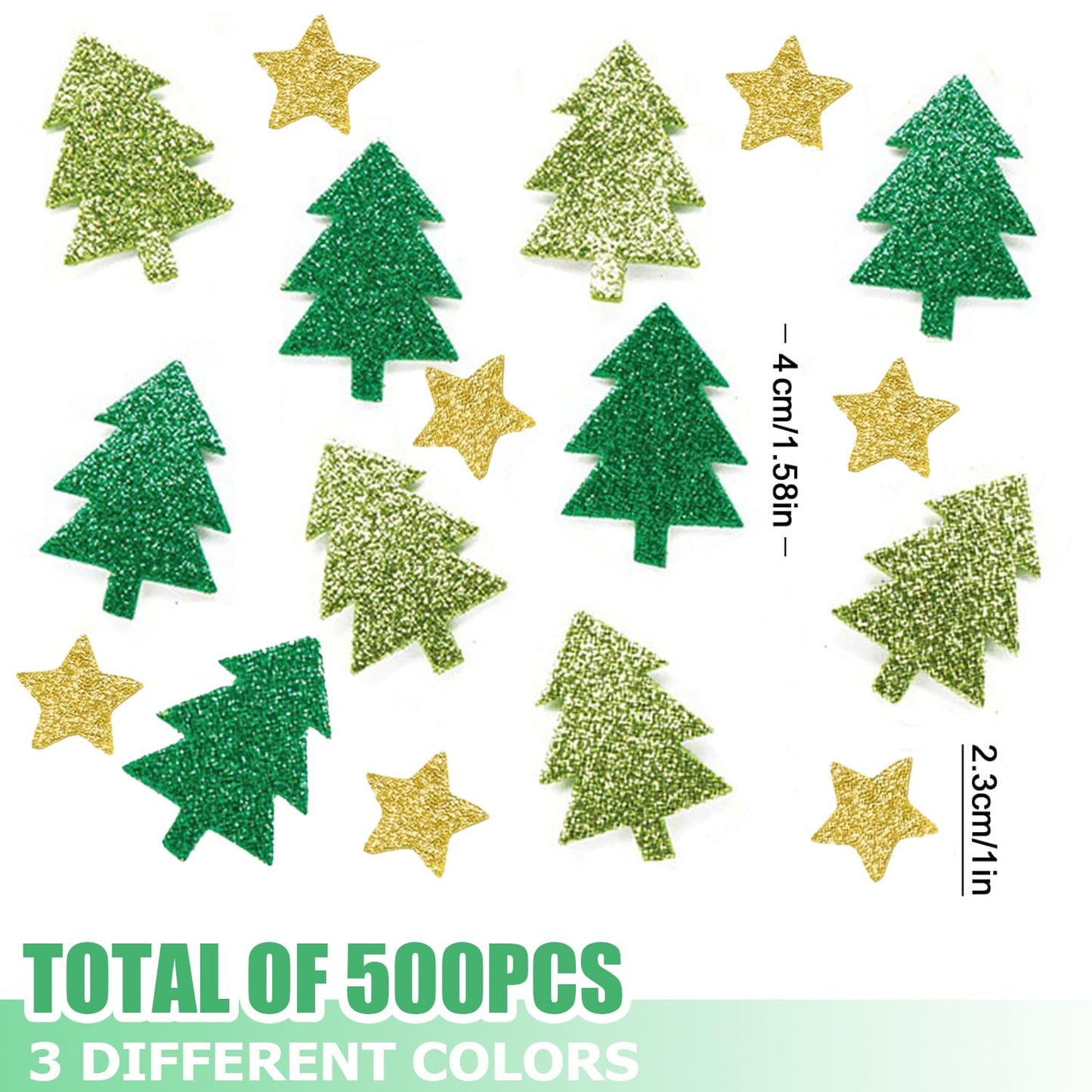 500 Pieces Christmas Glitter Foam Stickers - Self Adhesive Tree and Stars Shapes for Kids and Crafts