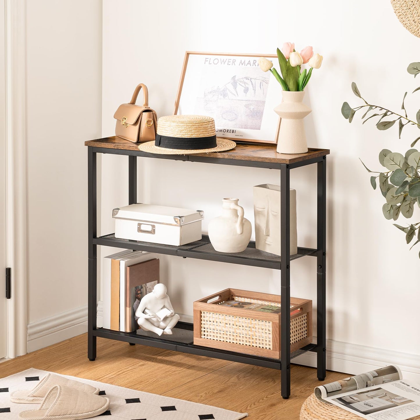 HOOBRO 29.5" Narrow Console Table and Small Round Side Table for Small Spaces Bundle, for Living Room Bedroom Kitchen, BF73XG01-BB167BZ01