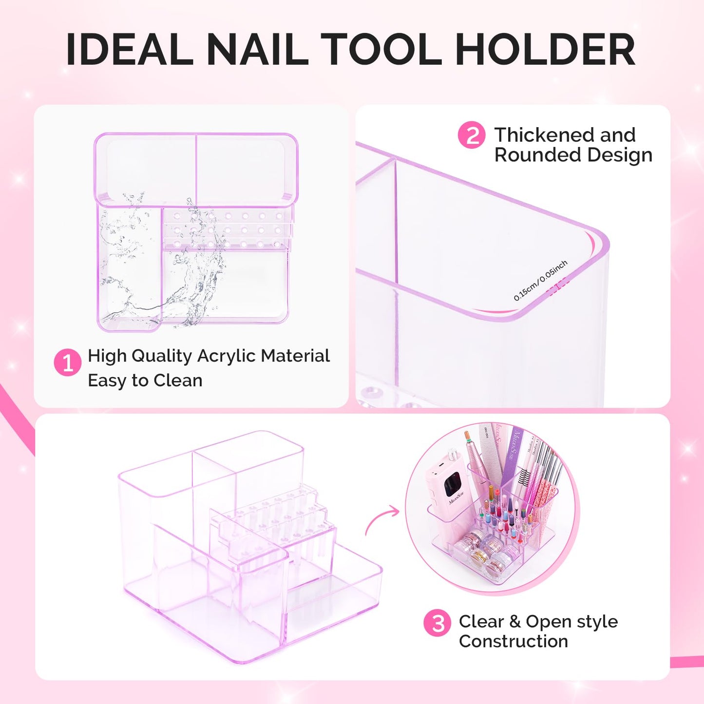 MelodySusie Nail Drill Holder, 21 Holes Nail Drill Bits Holder, Professional Acrylic Nail Tools Storage Box, Organizer Displayer for Manicure Efile Accessories Nail Drill Kit, Salon Home, Purple