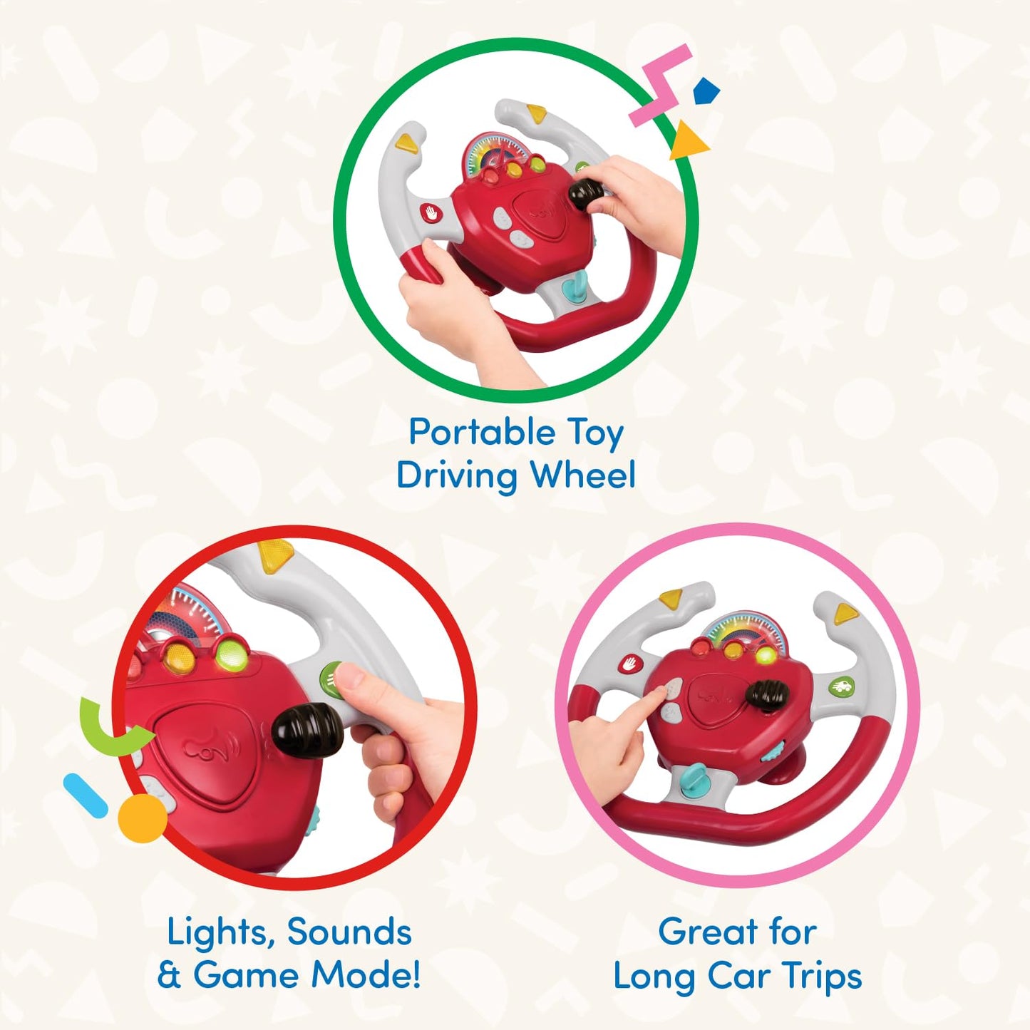 Battat – Interactive Steering Wheel – Portable Car Toy – Kids Games & Songs – Toddler Road Trip – 2+ Years – Geared to Steer