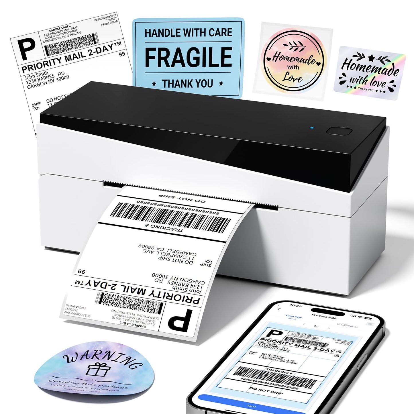 Omezizy Bluetooth Shipping Label Printer 4x6, 249BT Thermal Label Printer for Small Business, Shipping Packages, Office, Home, Compatible with Amazon, Tiktok, Ebay, USPS
