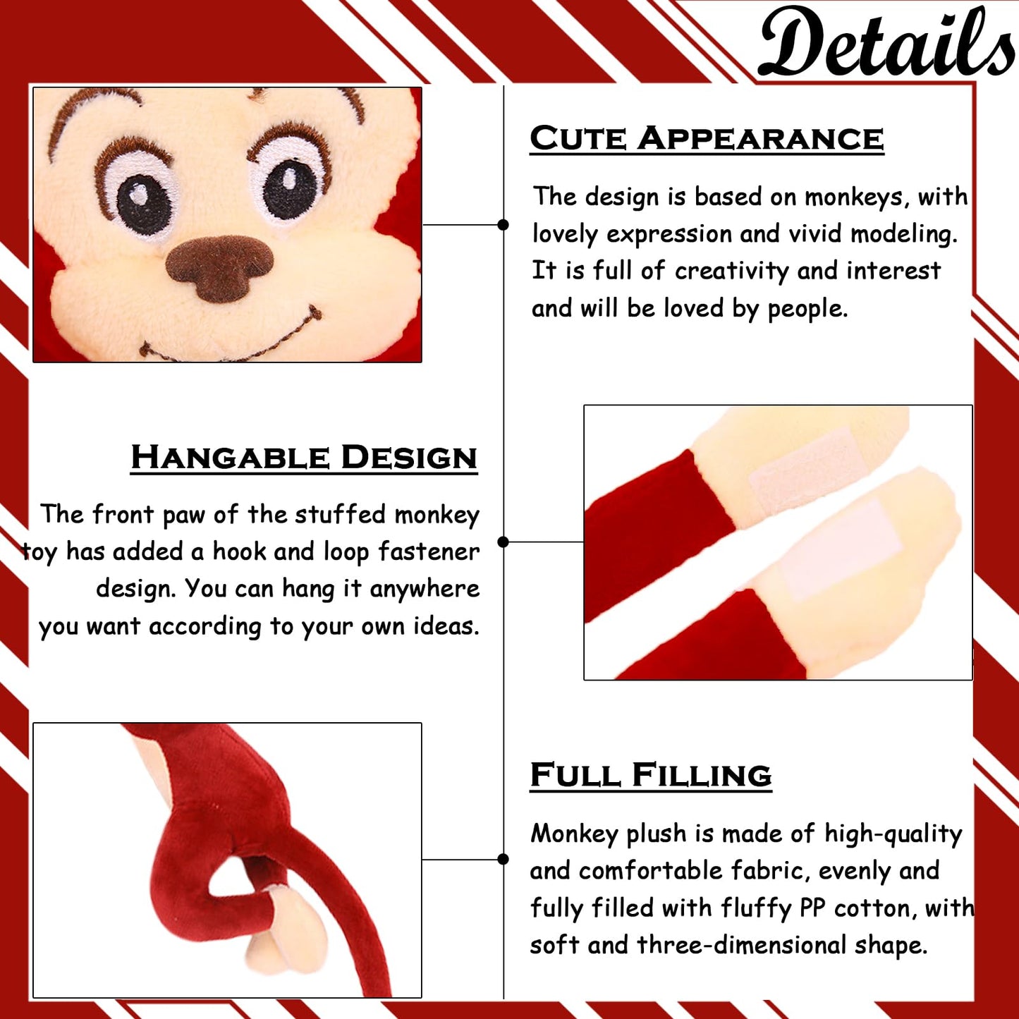 zhidiloveyou 2PCS Hanging Monkey Stuffed Animals Plush Cute Red Monkey Toy for Kids, 27.6"