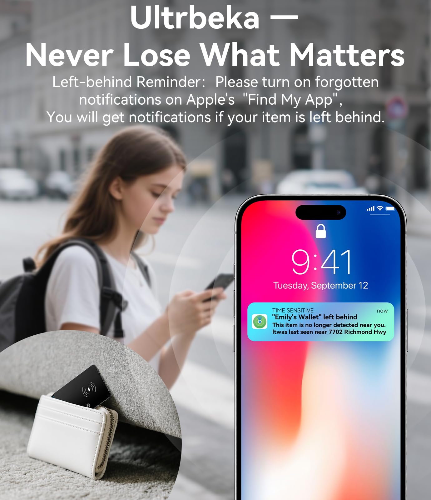 Ultrbeka Wallet Tracker Slim Card Tracker, 0.094in Rechargeable Bluetooth Tracker for Wallets, Passport, Work with Apple Find My, Card Locator- iOS Only [Apple MFi Certified] - 2pcs in 1