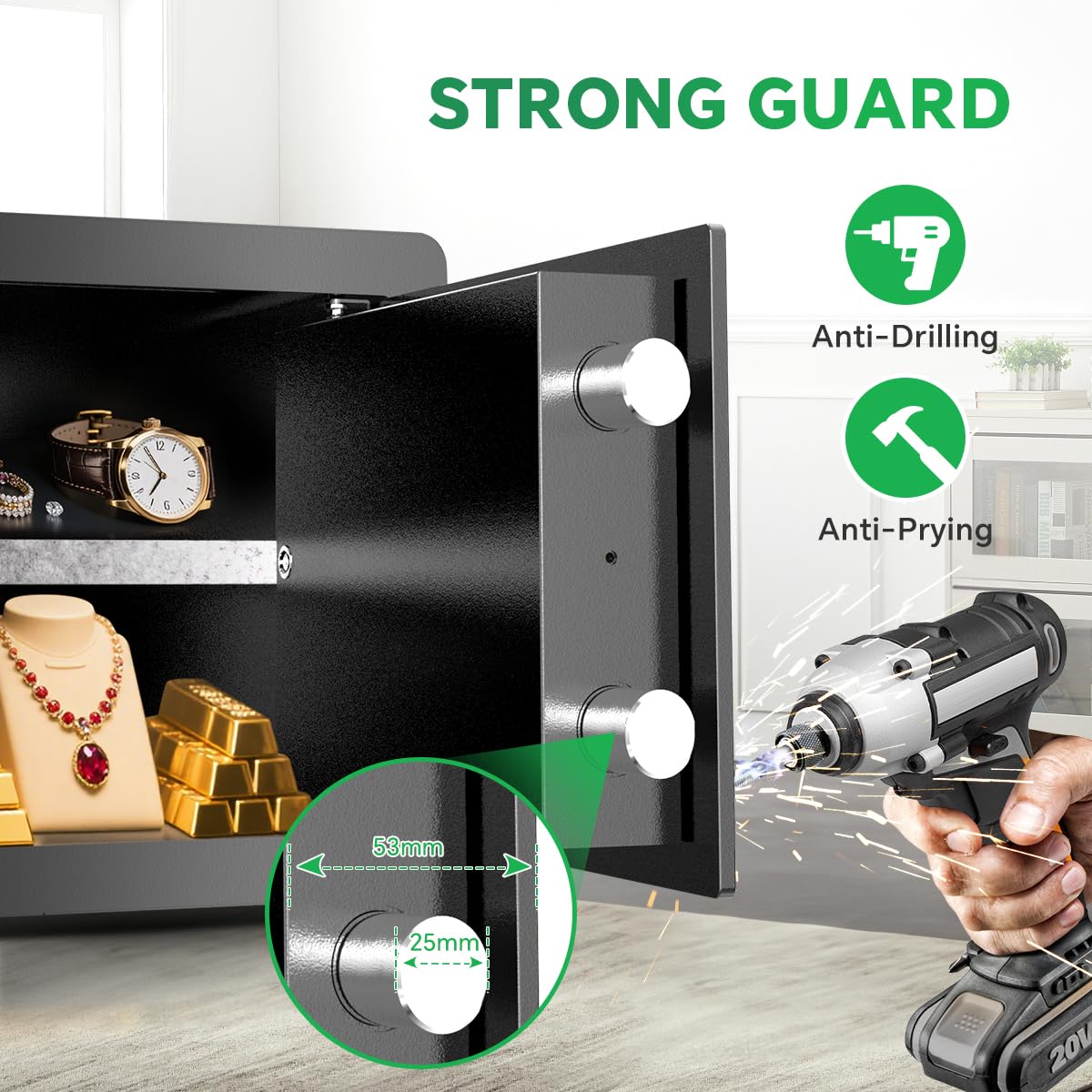 Safe Box with Digital Keypad & Alarm System - Electronic Lock Box for Jewelry Cash with Adjustable Shelves - Includes LED Light & Fireproof and Waterproof Bag(0.8/1.0/1.3/1.53/2.5Cuft)