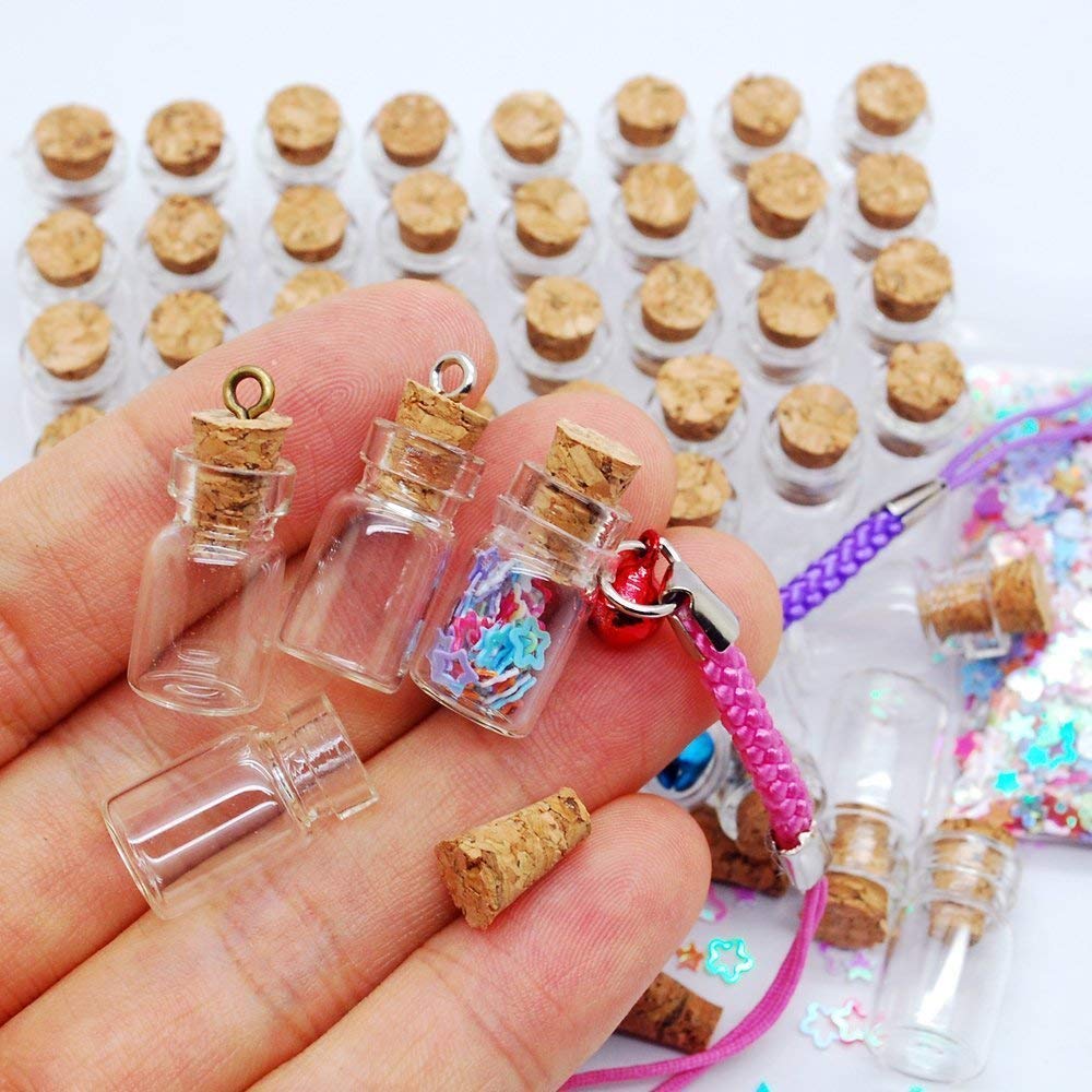 Healthcom 50 Pcs 0.5ML Small Vials Clear Glass Bottles Mini Tiny Jars With Corks and Screws for DIY, Arts, Crafts, Party Favors, Decoration