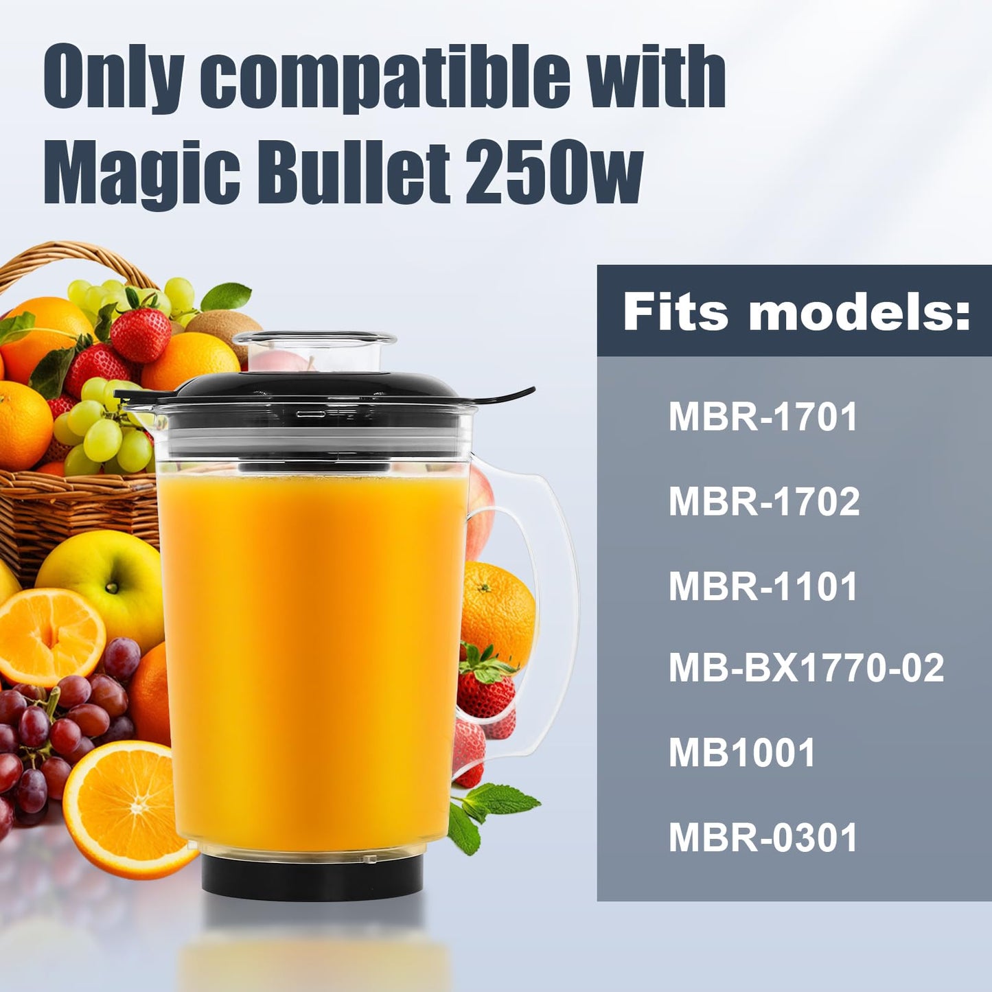 Wadoy 48oz Replacement Blender Cup Compatible with Magic Bullet 250W, BPA-Free Tritan Plastic Magic Bullet Replacement Parts, Leak-Proof Lid, Perfect for Smoothies, Shakes & Food Prep
