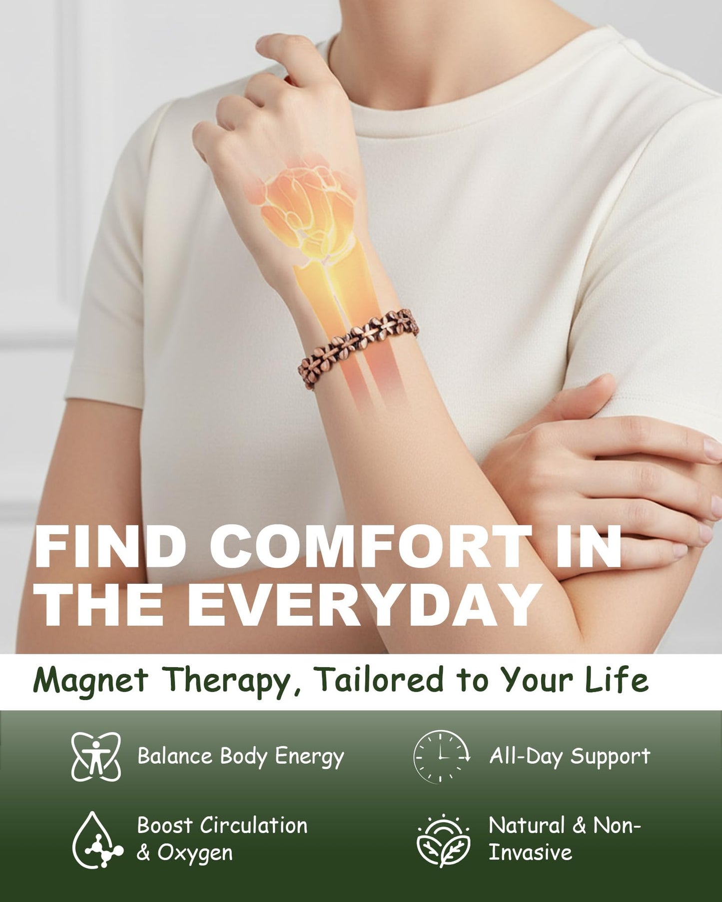MagEnergy Copper Bracelet for Women, 99.99% Pure Solid Copper Bracelet with 3500 Gauss Magnetic, Adjustable, Jewelry Gift