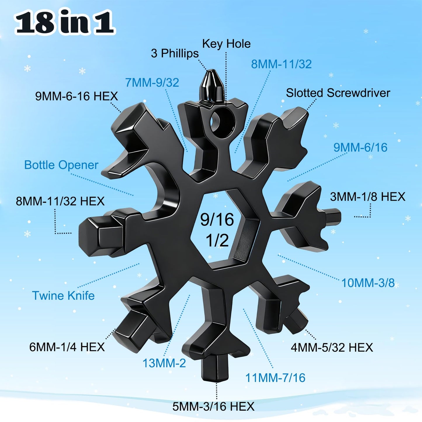 10 Packs Snowflake Multi Tool,18 in 1 Snowflake Multitool,Snowflake Wrench/Bottle Opener/Screwdriver Kit, Stainless Steel Portable Star Tool for Men Christmas Great Gifts (10)