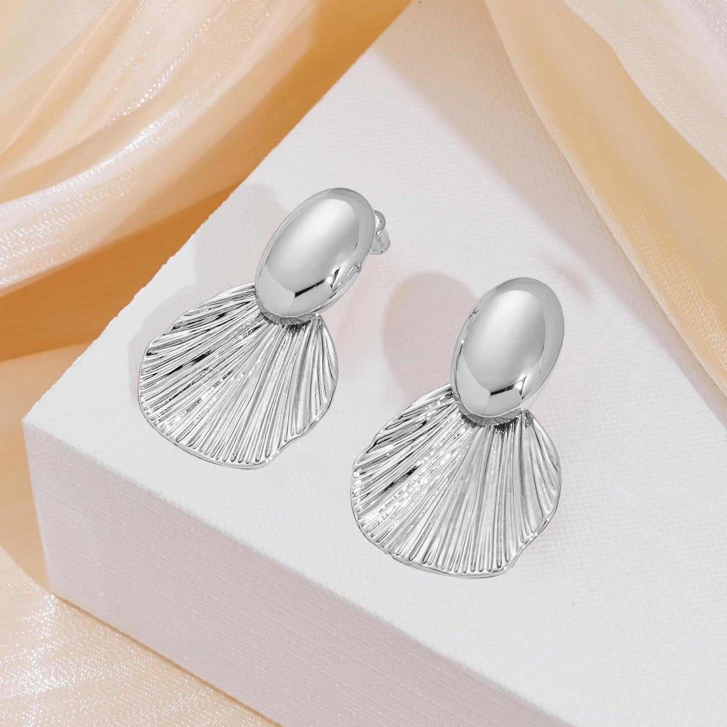 FILMOON Shell Dangle Plated Earring for Women Fan-shaped Earrings Fashion Statement Jewelry