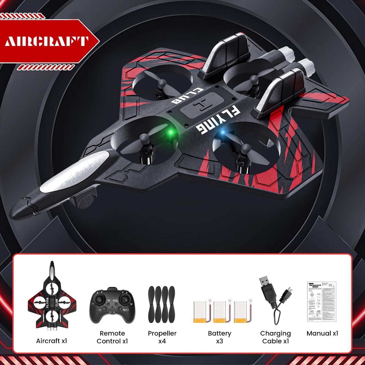 RC Plane - RC Airplane Fighter, Foam Remote Control Airplanes, RC Plane Fighter Jet with Auto Hover, Headless Mode 3D Flip Colorful LED Lights & 3 Batteries