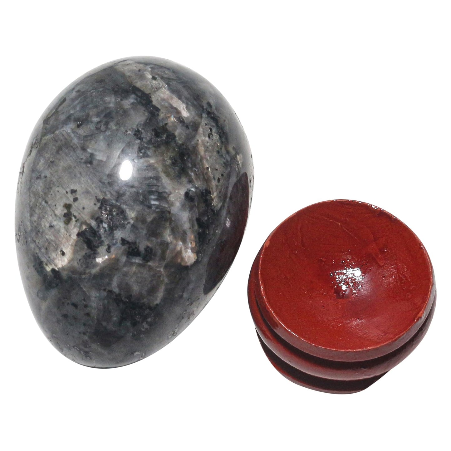 Casaper 2" Natural Black Labradorite Egg with Wood Stand for Home Decoration, Polished Crystal Pocket Palm Sphere Fengshui Figurines Healing Reiki