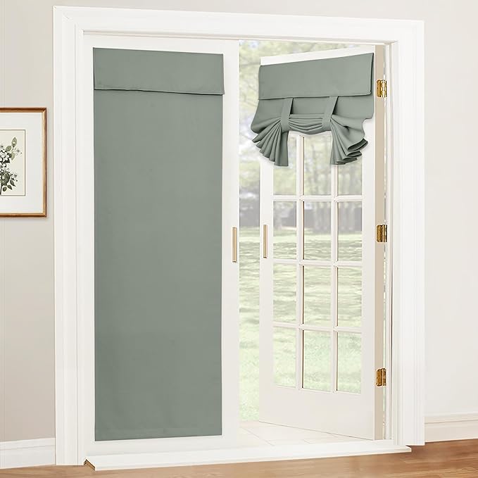 RYB HOME French Door Curtains - Privacy Window Energy Saving Drapes for Kitchen Dining Kids Nursery Bathroom Door Covering, W 26 x L 72 inches, Sage Green, 1 Panel