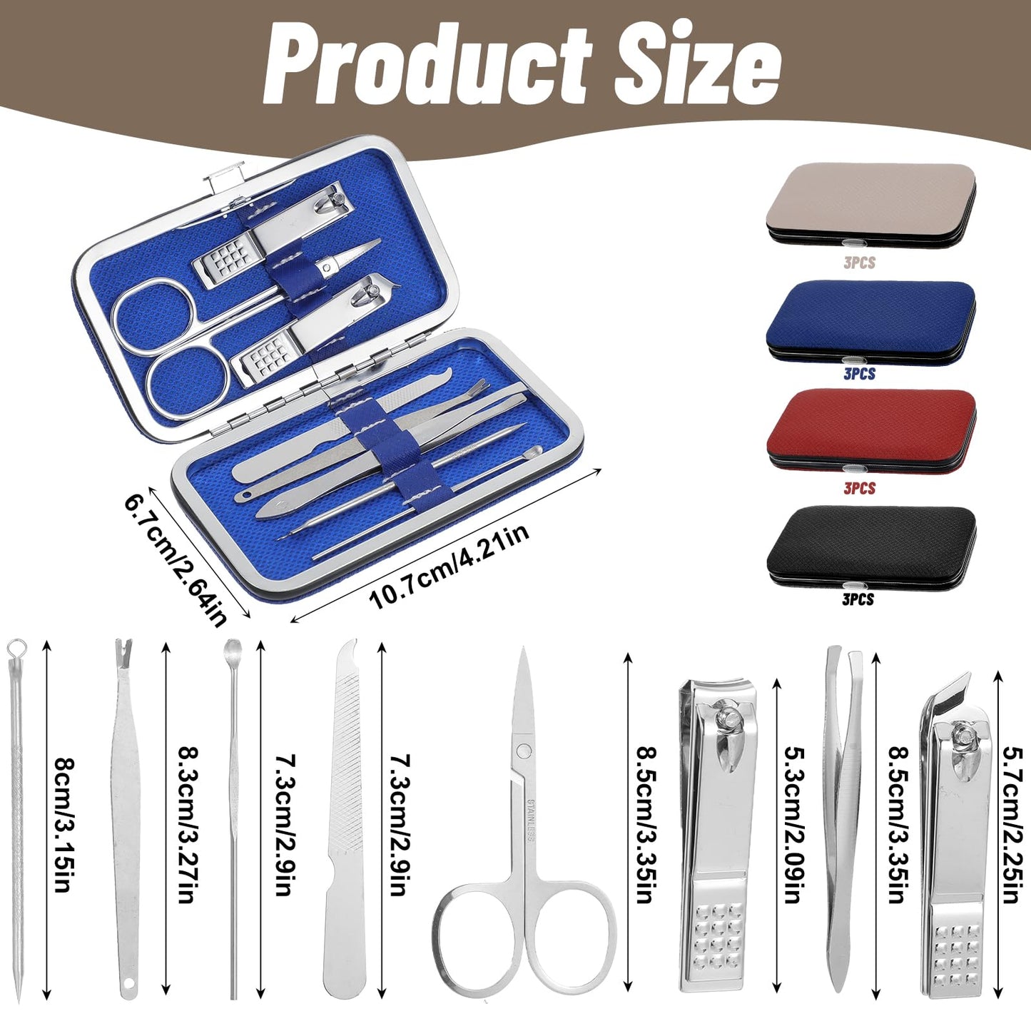 12 Pack Manicure Set Bulk, 8 in 1 Nail Clippers Kit Stainless Steel Fingernail Clippers Set, Sturdy Nail Tip Cutter Trimmers Professional Grooming Toenail Clipper Personal Pedicure Kits Gift