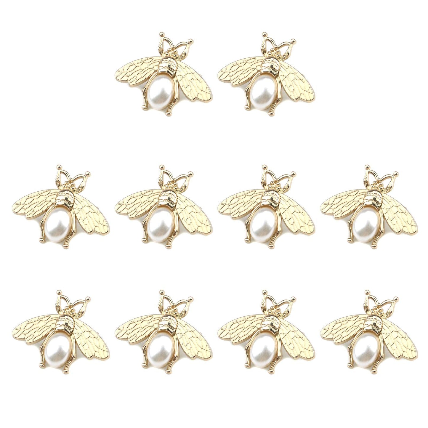 Quluxe 10 Pcs Metal Bee Buttons, Bee Embellishments Flatback Pearl Buttons Embellishment for Sewing DIY Crafts ＆ Garment Hardware Decoration- Gold