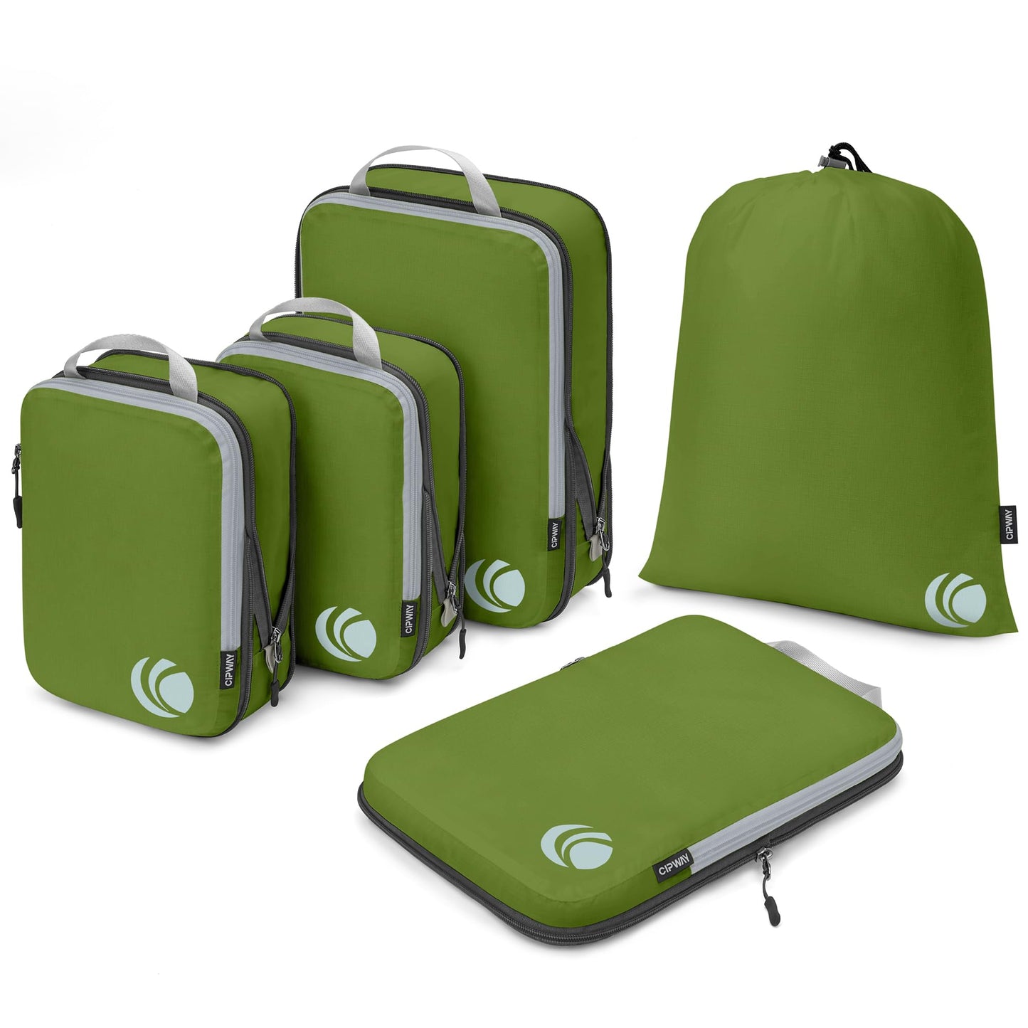 Cipway - 5 Set Compression Packing Cubes for Travel, Ultralight Packing Organizers for Luggage Suitcase & Backpack (Green), L