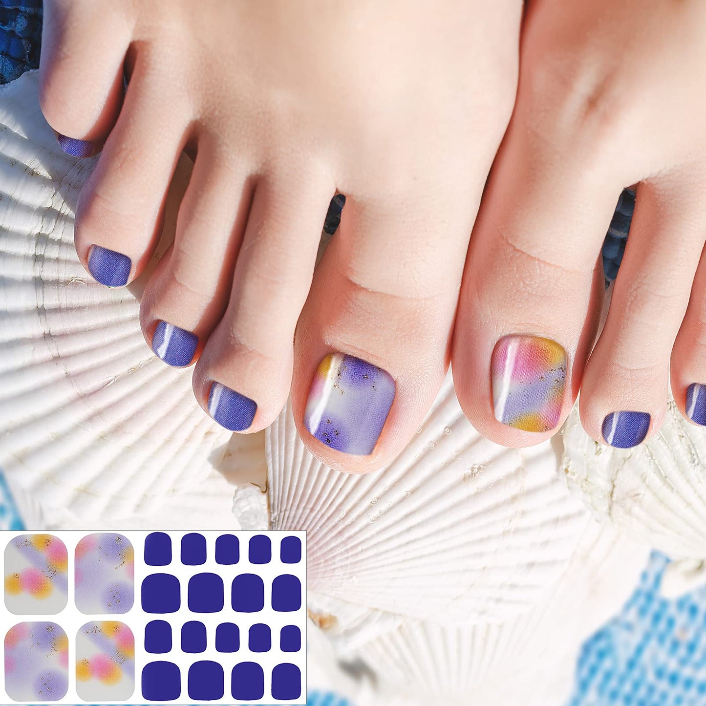 308 Pieces 14 Sheets Full Toe Wraps Adhesive Toenail Wraps Polish Stickers Adhesive Toe Nail DIY Glitter Manicure Decals with 2 Pieces Nail Files (Art Style)
