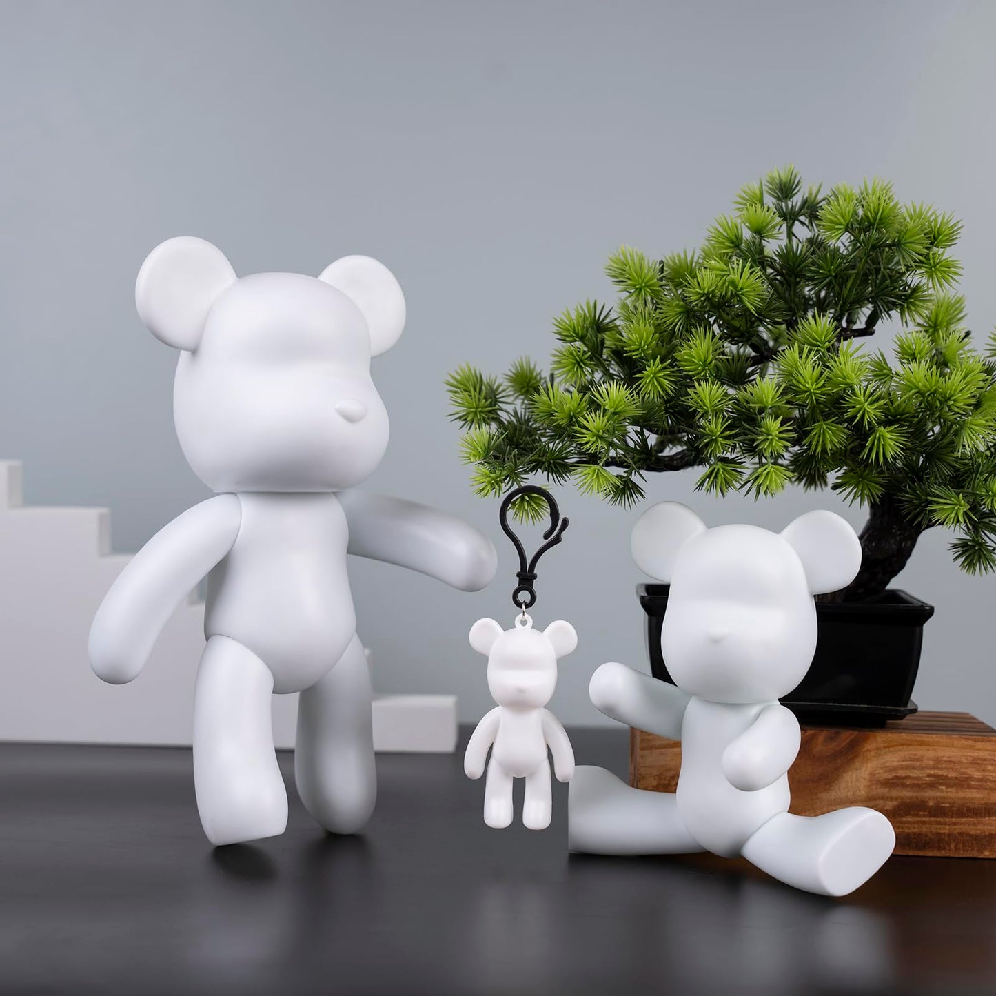 Coniuty 7+9 inch Blank Bear Mold 2 Set DIY Fluid Bear + 1 Keychain Creativity Figure for Home Decoration