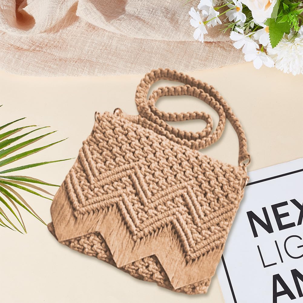 INFUNLY DIY Macrame Bag Kit for Adults Beginners Brown Boho Macrame Tote Bag with Tassels Knotting Handbag Macrame Kit Shoulder Bag Macrame Kit for Holiday with Video Instruction for Women Beach Gift