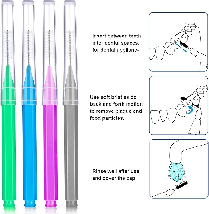 Patelai 100 Pieces Braces Brush for Cleaner Interdental Brush Toothpick Dental Tooth Flossing Head Oral Dental Hygiene Flosser Toothpick Cleaners Tooth Cleaning Tool (Attractive Colors)