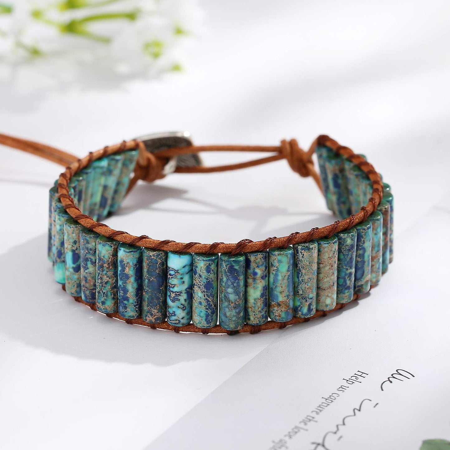 Plumiss Boho Handmade Blue Imperial Jasper Bead Wrap Bracelet for Women Men