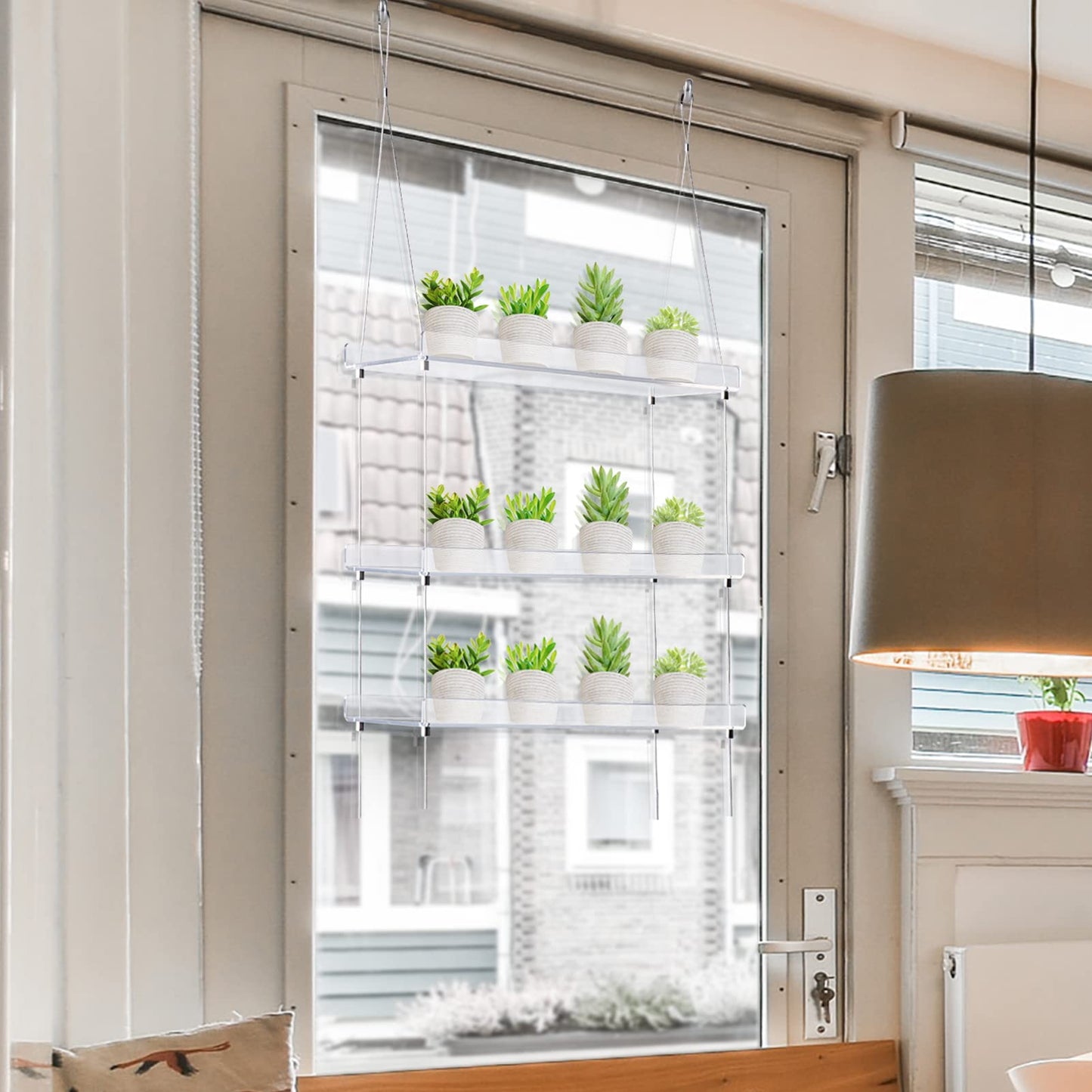 Sumerflos 3-Tier Acrylic Window Boxes Plant Shelves for Windows, Acrylic Hanging Window Plant Shelves, Indoor Windows Wall Hanging Plant Stand Flower Display Shelves