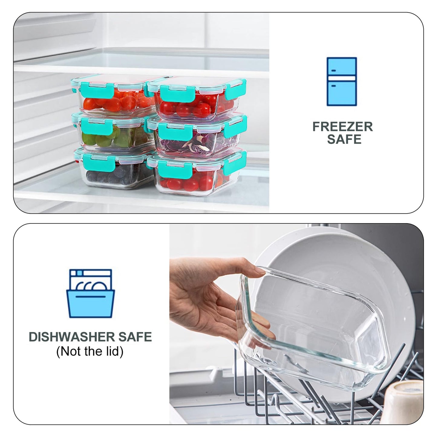 KOMUEE 10 Packs 22 oz Glass Meal Prep Containers, Glass Food Storage Containers with Lids, Airtight Lunch Boxes BPA Free, Microwave and Freezer Safe, Green