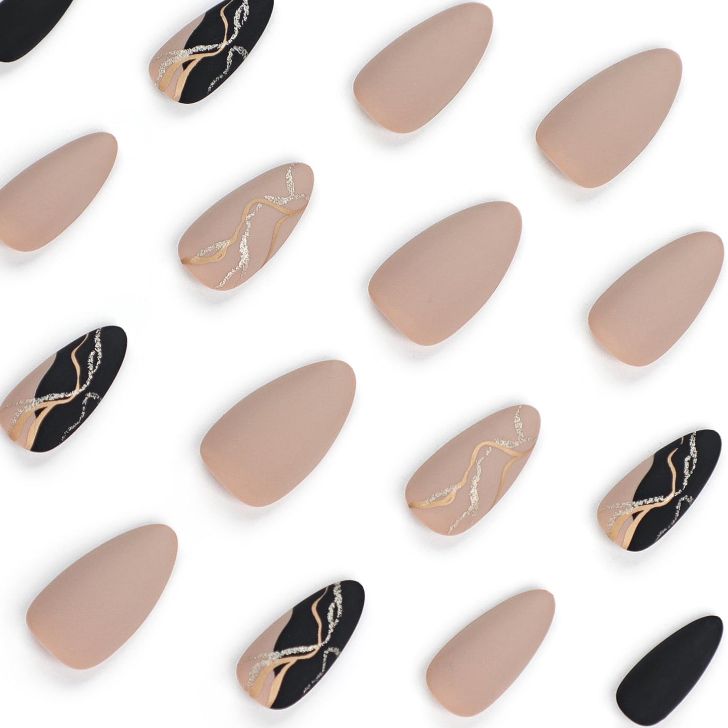 TOGZOM Almond False Nails, Gray, Medium Press on Nails, 24 Pieces, Glossy Finish, Acrylic, for Women Decoration