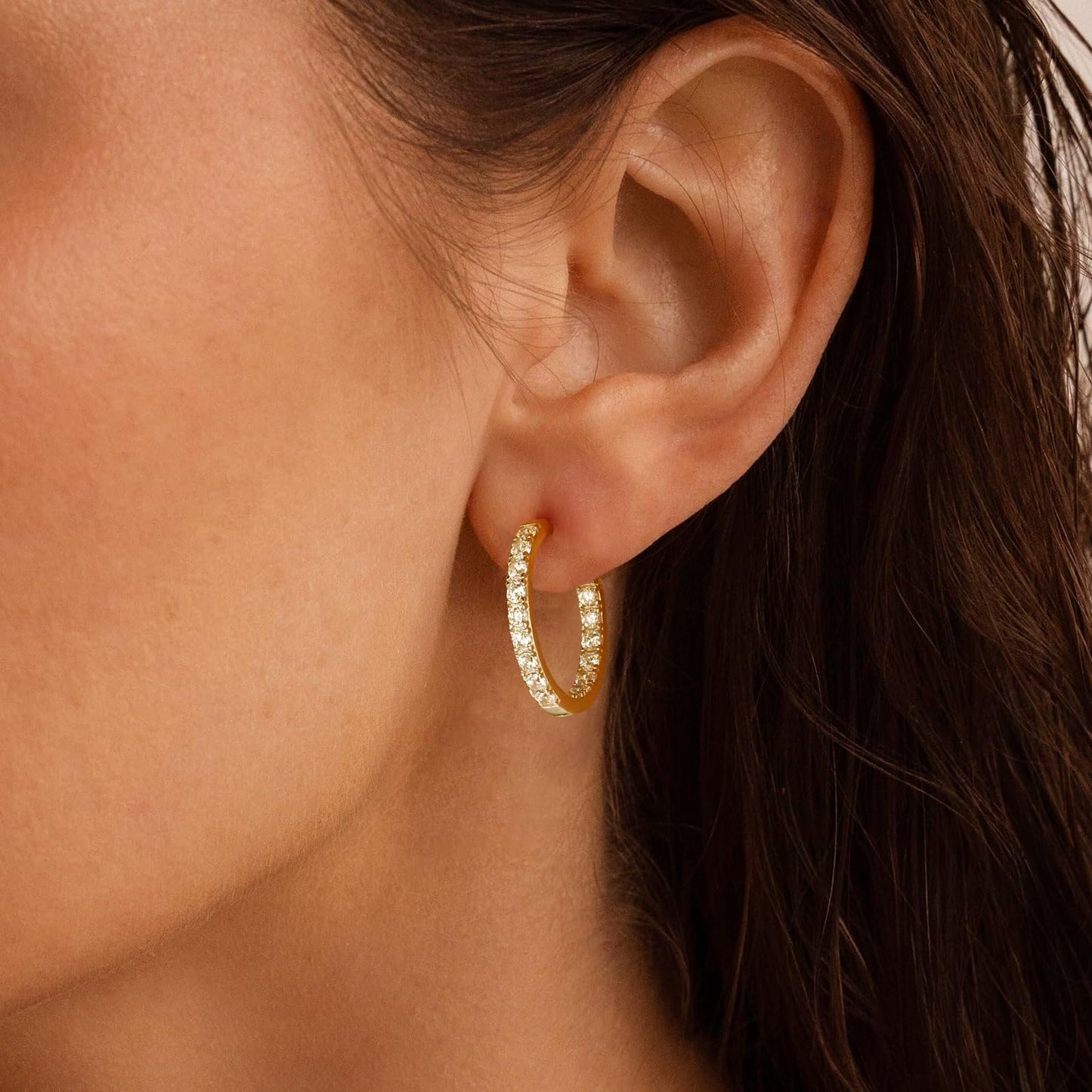 14K Gold Plated Hoop Earrings for Sensitive Ears Women Big Cubic Zirconia Hoops Large Round Earrings Hypoallergenic