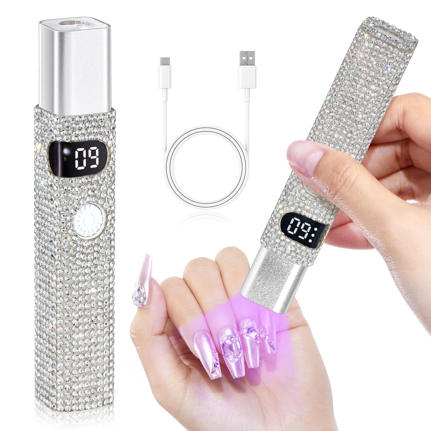 CHRISTINE SHELLY Handheld UV Light for Gel Nails, Mini LED Cordless Nail Lamp for Gel Nail Polish, Portable Flash Cure Lamp, Rechargeable USB Nail Dryer with LCD Display Fast Curing Home DIY