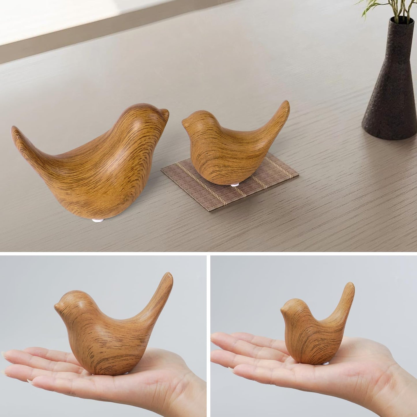 Notakia Wood Look Ceramic Birds Statues Home Decor Modern Style Decorative Ornaments for Living Room, Bedroom, Office Desktop, Pottery barn Decor