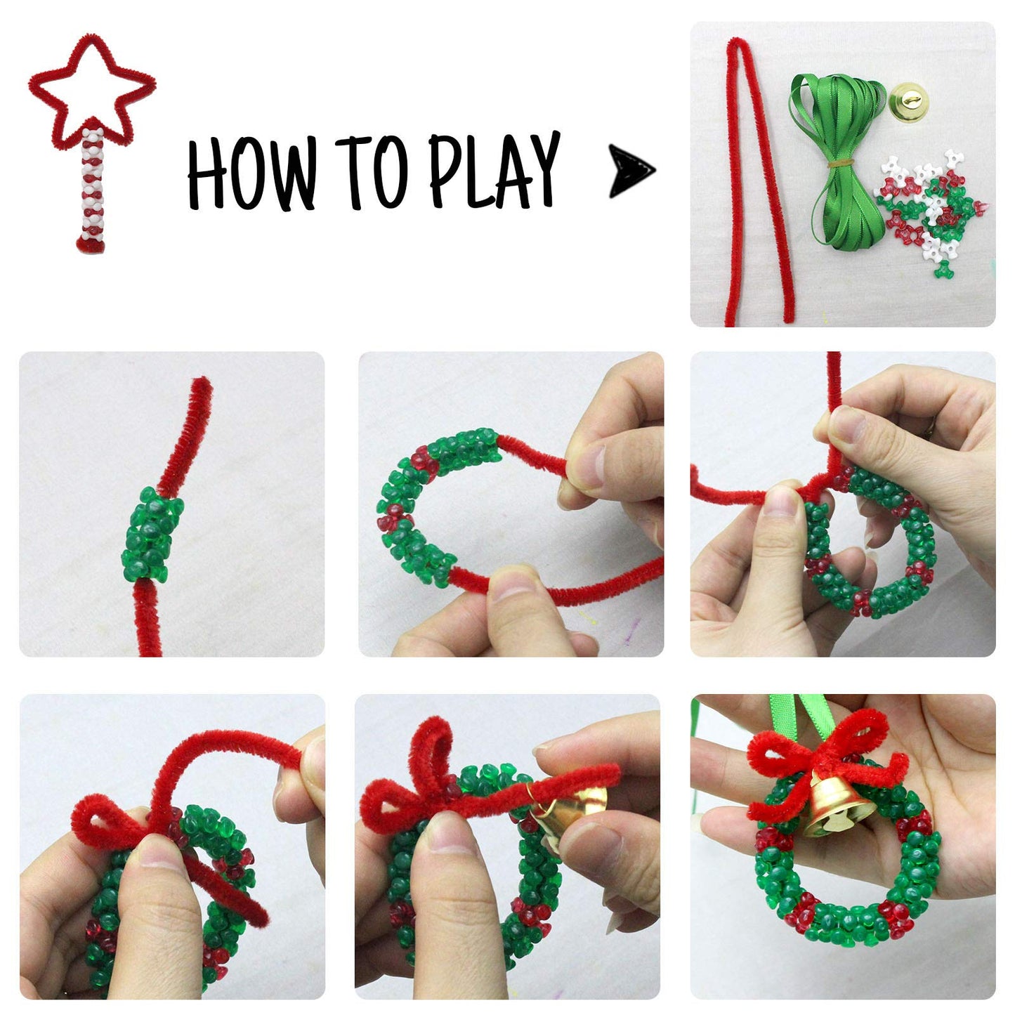 Hifunwu 1570 PCS Christmas Beaded Ornament Kit Plastic Tri-Shaped Beads with Pipe Cleaners for Christmas Craft Tree Hanging