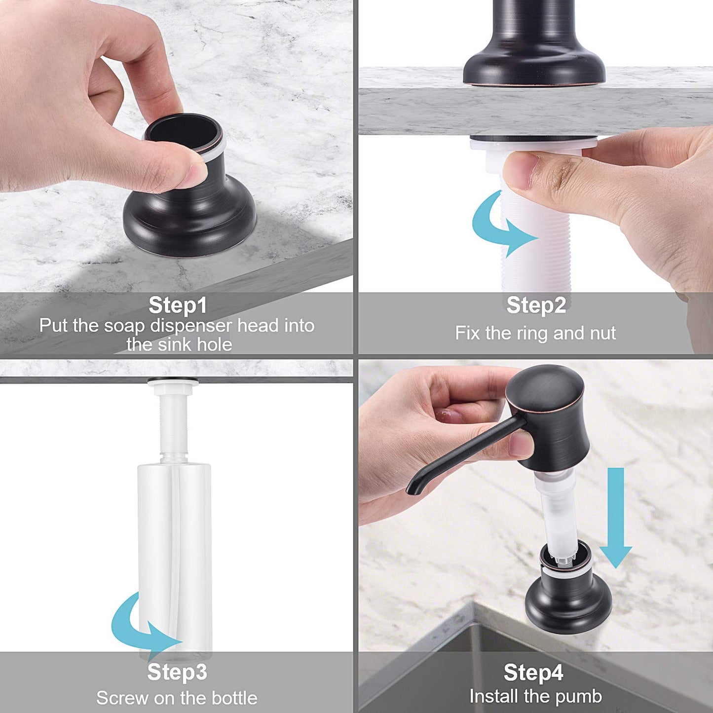 SAMODRA Sink Soap Dispenser for Kitchen Oil Rubbed Bronze Dish Lotion Dispenser 12 OZ Bottle Built in Design Refill from The Top
