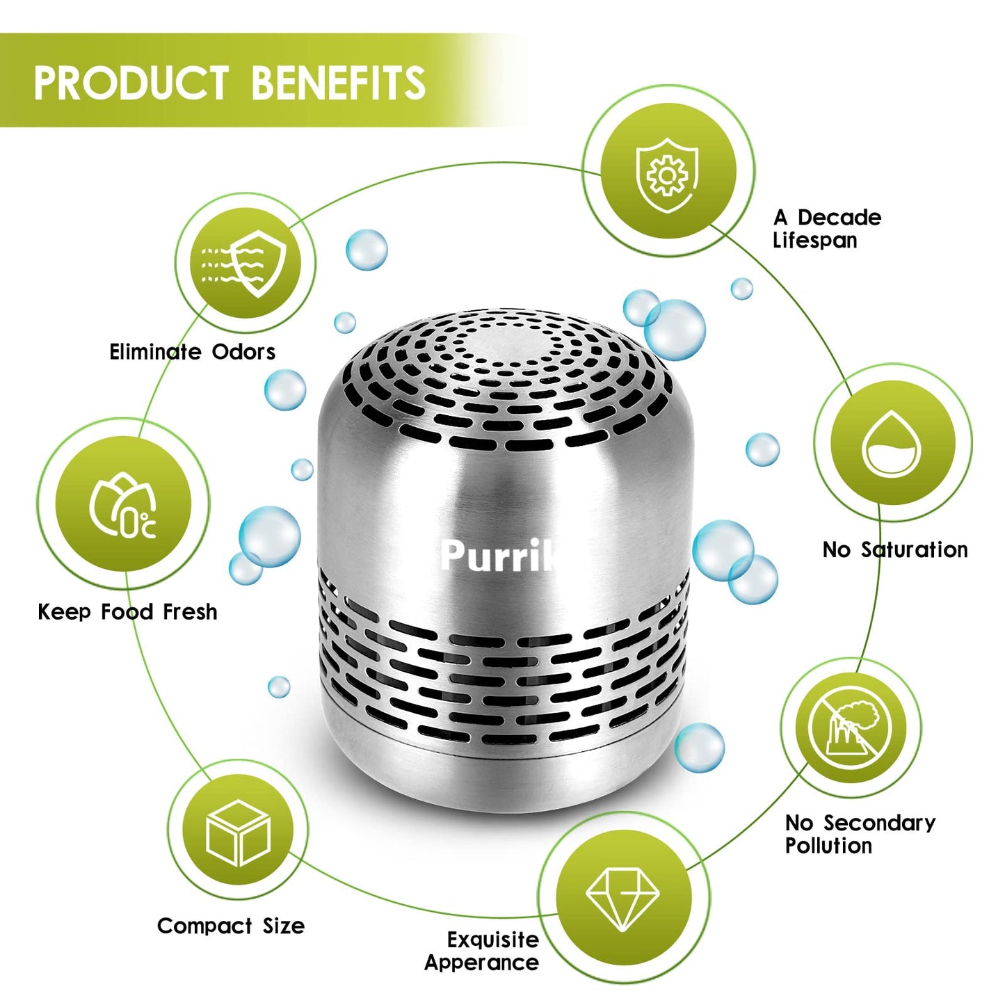 Purriko Refrigerator Deodorizer,Lasts up to 10 Years,Refrigerator Odor Eliminator,Fridge Deodorizer,More Effective Than Baking Soda Bamboo Air Purifying Bags