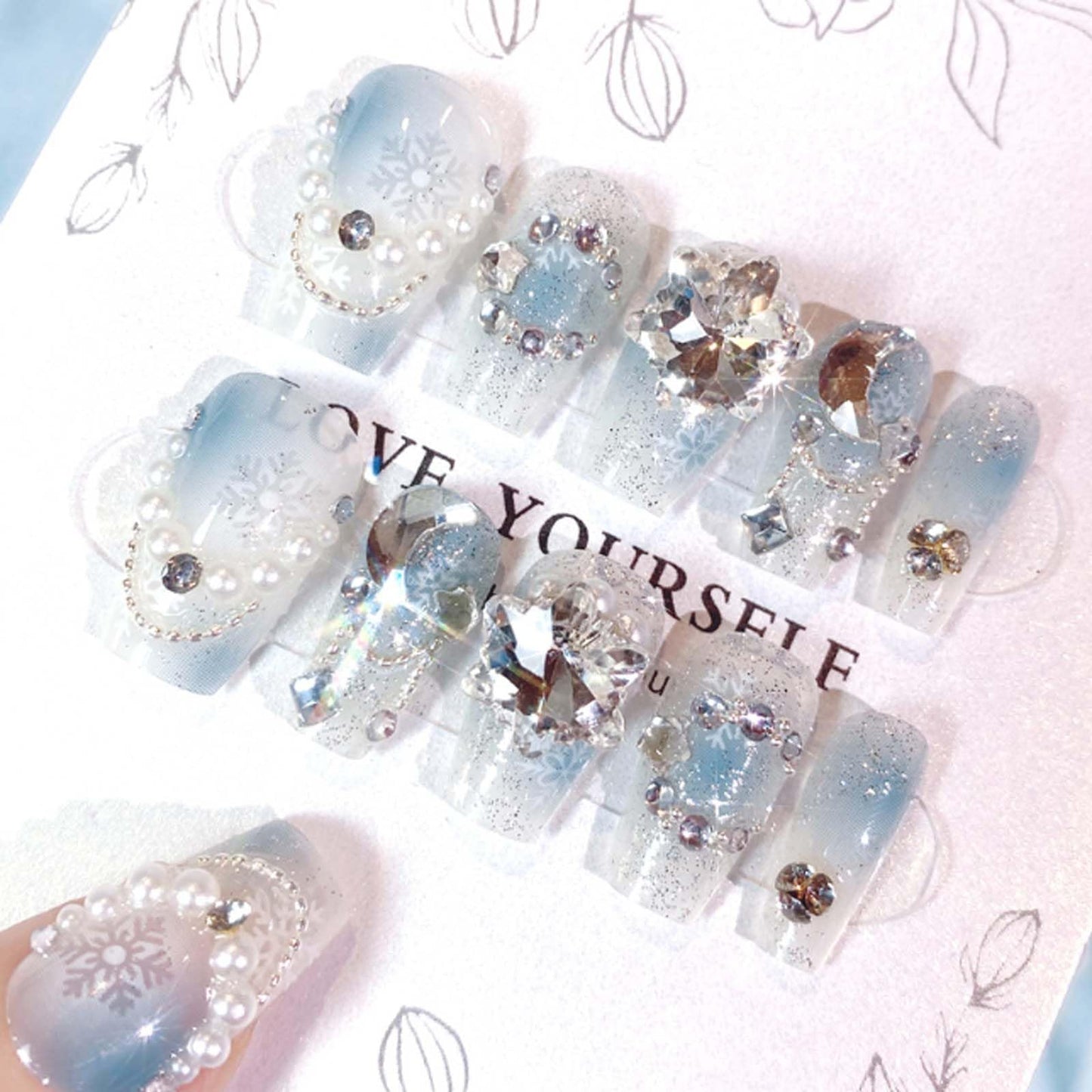 Hkanlre 3D Press on Nails Medium Fake Coffin Nails Tips Full Cover Luxury False Nails for Women and Girls 24PCS