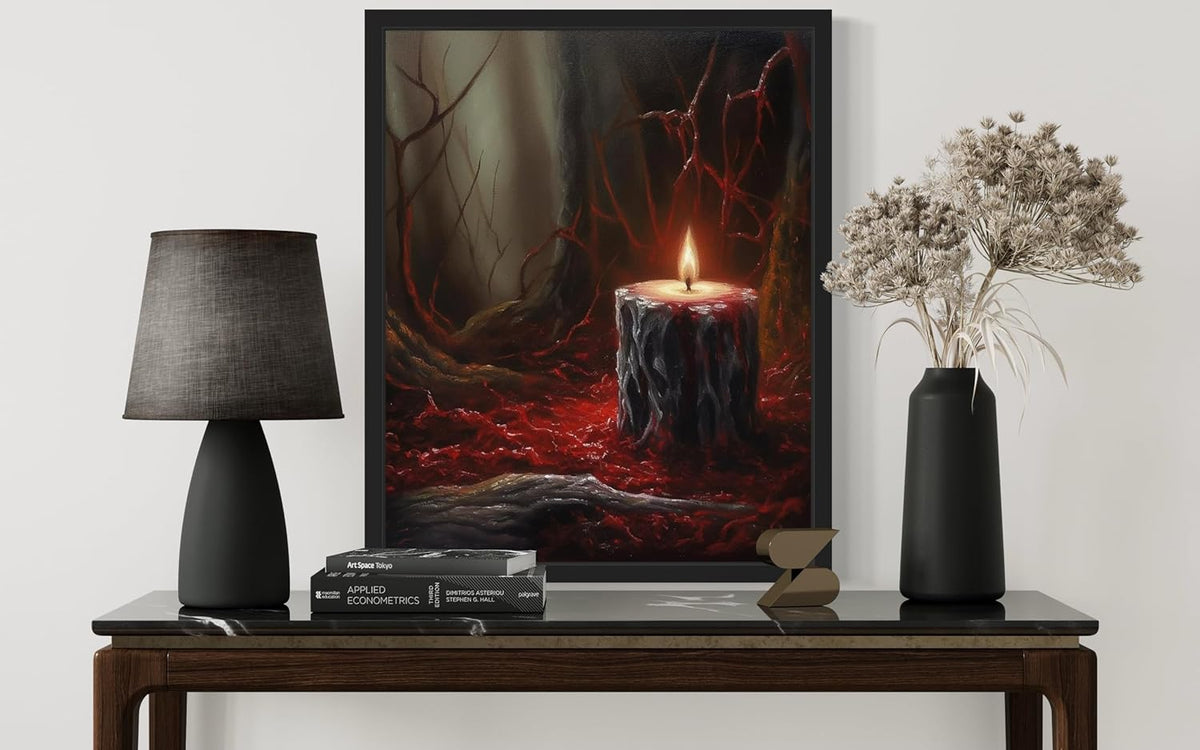 Gothic Candle Poster Art Print, Halloween Scary Vintage Wall Art Academia Spooky Painting Decoration for Horror Prints, Posters Bedroom Decor 89 (Gothic Candle, 11 x 14 inches, Black Frame)