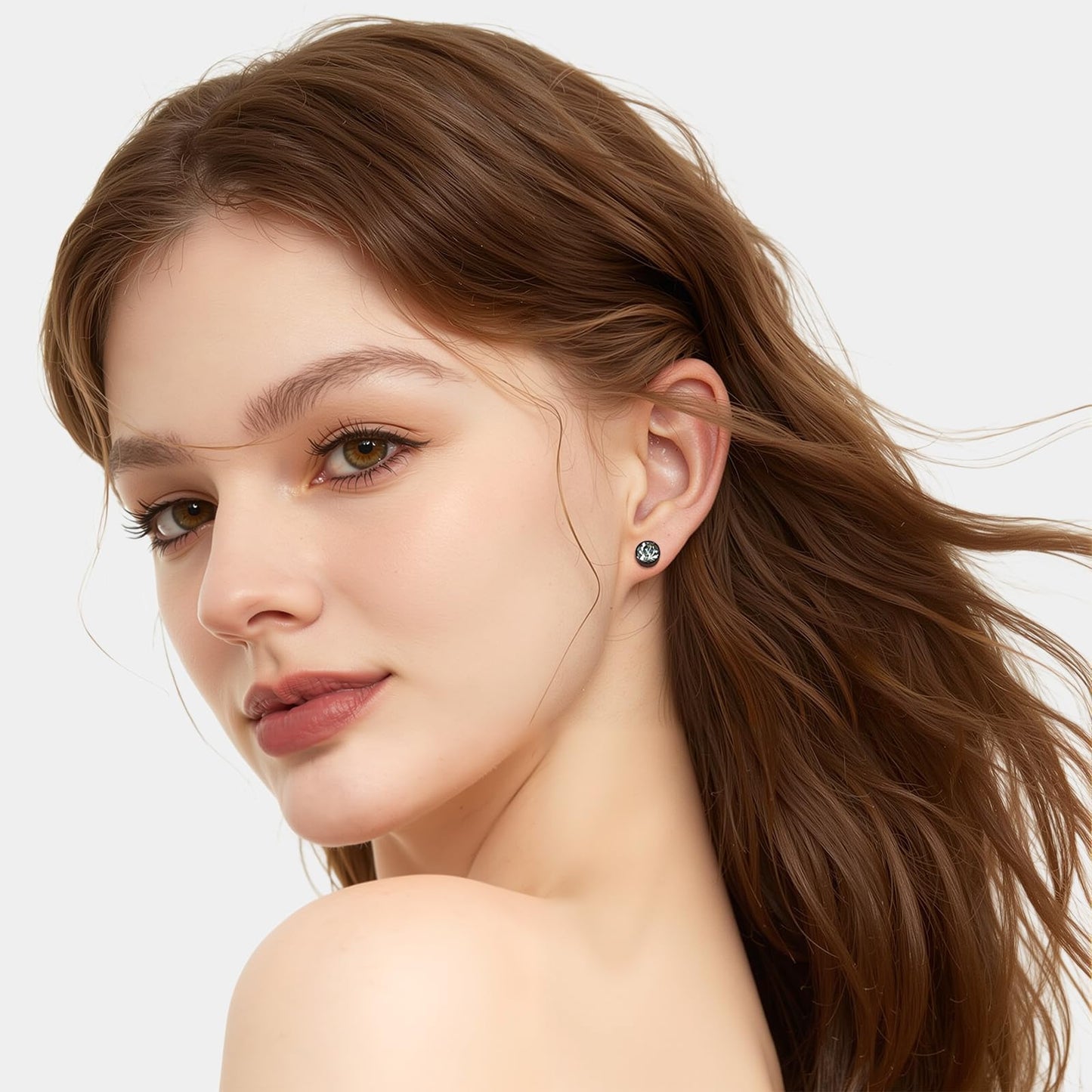 VOLUKA Stainless Steel Flat Back Stud Earrings,Hypoallergenic Titanium Black Gold Plated Cubic Zirconia Stud Earrings for Women Men